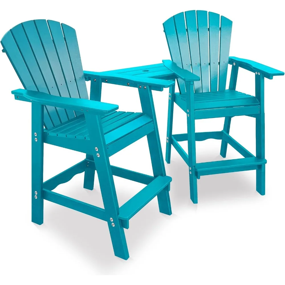

Tall Adirondack Chairs with Table, Poly Lumber Adirondack Chairs for Balcony Deck, hdpe Plastic Oversized- Aruba Blue