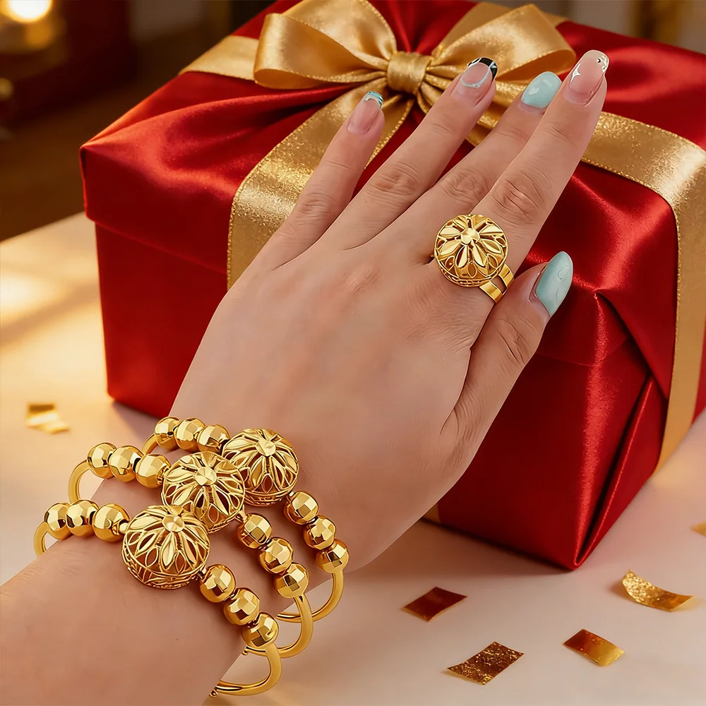 

gold color flower bangle 24k gold bracelet for women charm bracelet bangle gifts free shipping birthday gifts