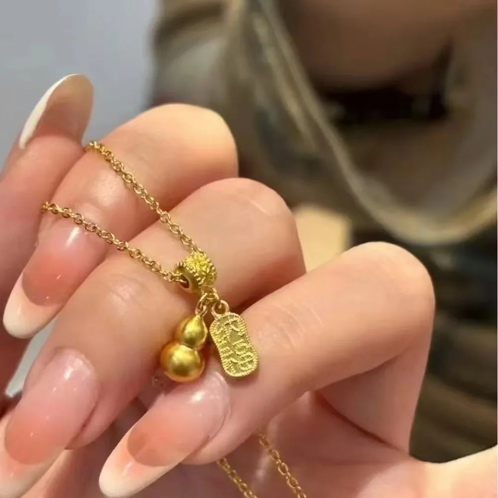 The new temperament brings wealth to Nfu gourd coil necklace small crowd 9999gold