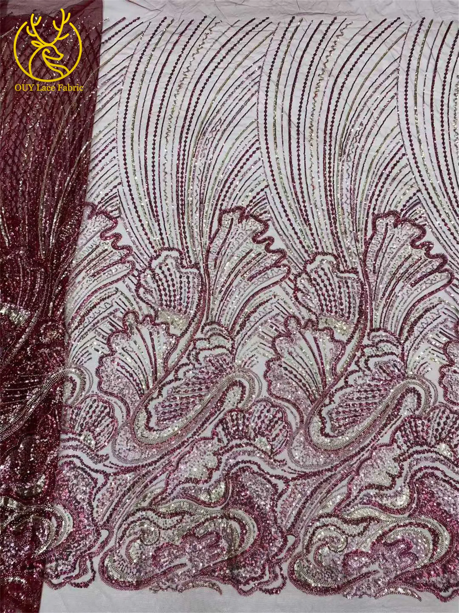 2026 Afrikanischer Perlen-Pailletten-Spitzenstoff, hochwertiger nigerianischer Tüll-Spitzenstoff, geeignet für Hochzeitskleid-Nähmaterial, 5 Yards – Detail 11