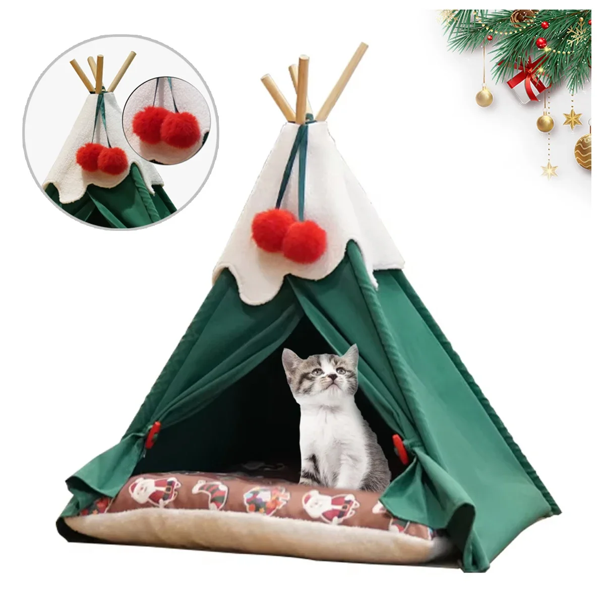 

Foldable Semi-enclosed Tent Pet Bed for Cats Xmas Sonwman Shaped Waterproofing Breathable Camping Teepee Puppy Nest Cat Supplies