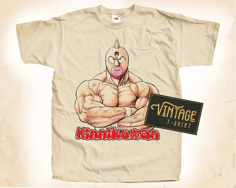 Kinnikuman T shirt Tee Natural Vintage Cotton Movie Poster Beige All Sizes