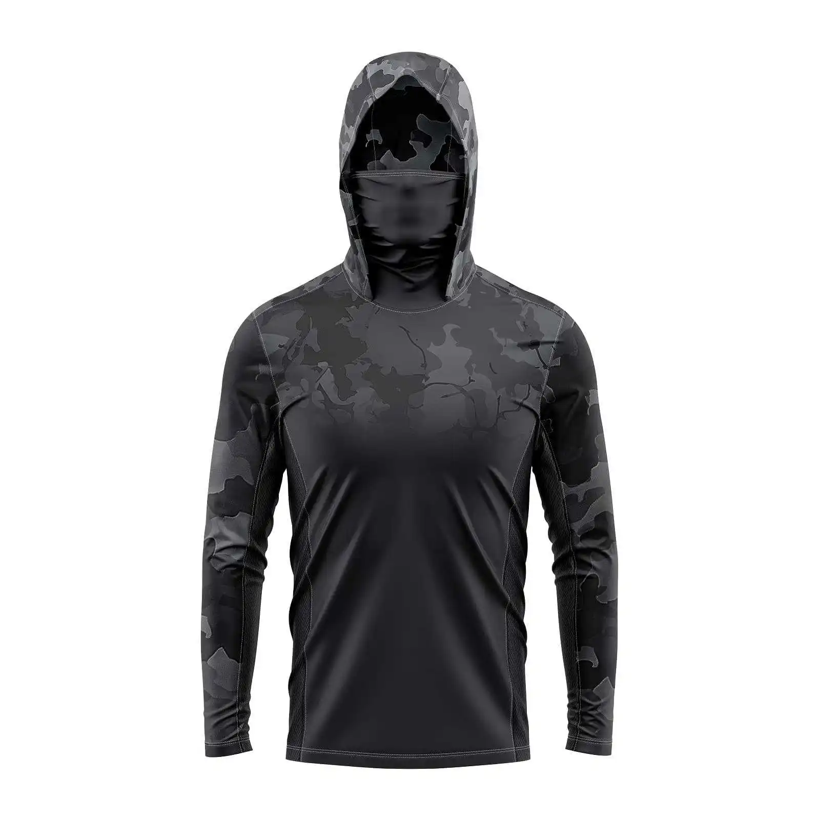 قميص صيد مموه بغطاء للرأس مع قناع وجه خفيف الوزن للحماية من الشمس وأكمام طويلة ملابس صيد للرجال