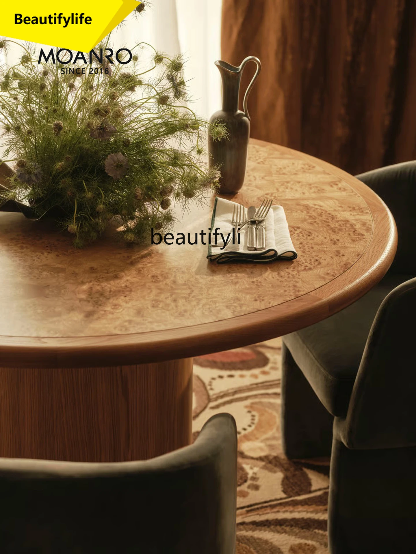 

A57 Round Dining Table Vintage Home Use Small Apartment Solid Wood Table French Retro Wabi-Sabi