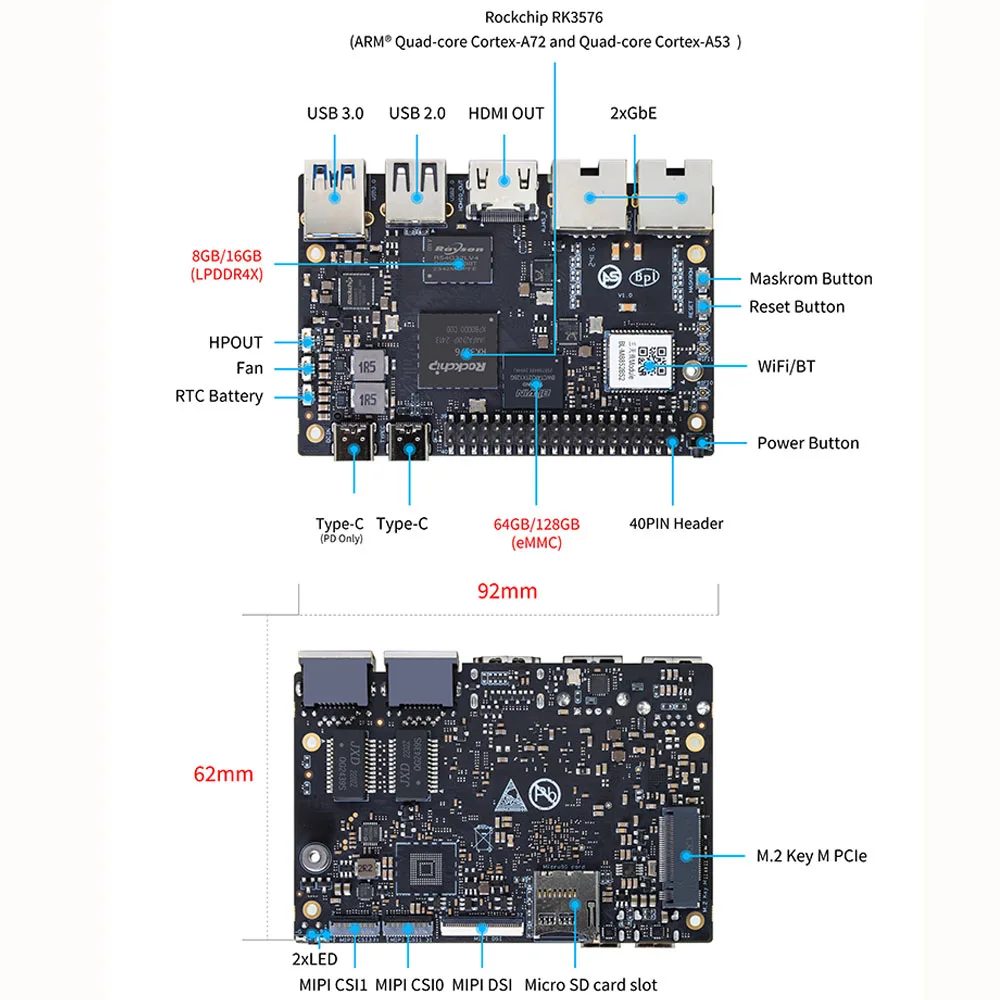 Banana Pi BPI-M5 Pro Computer a scheda singola Rockchip RK3576 schede di sviluppo supporto Android 14,Debian 11,Buildroot,Armbian