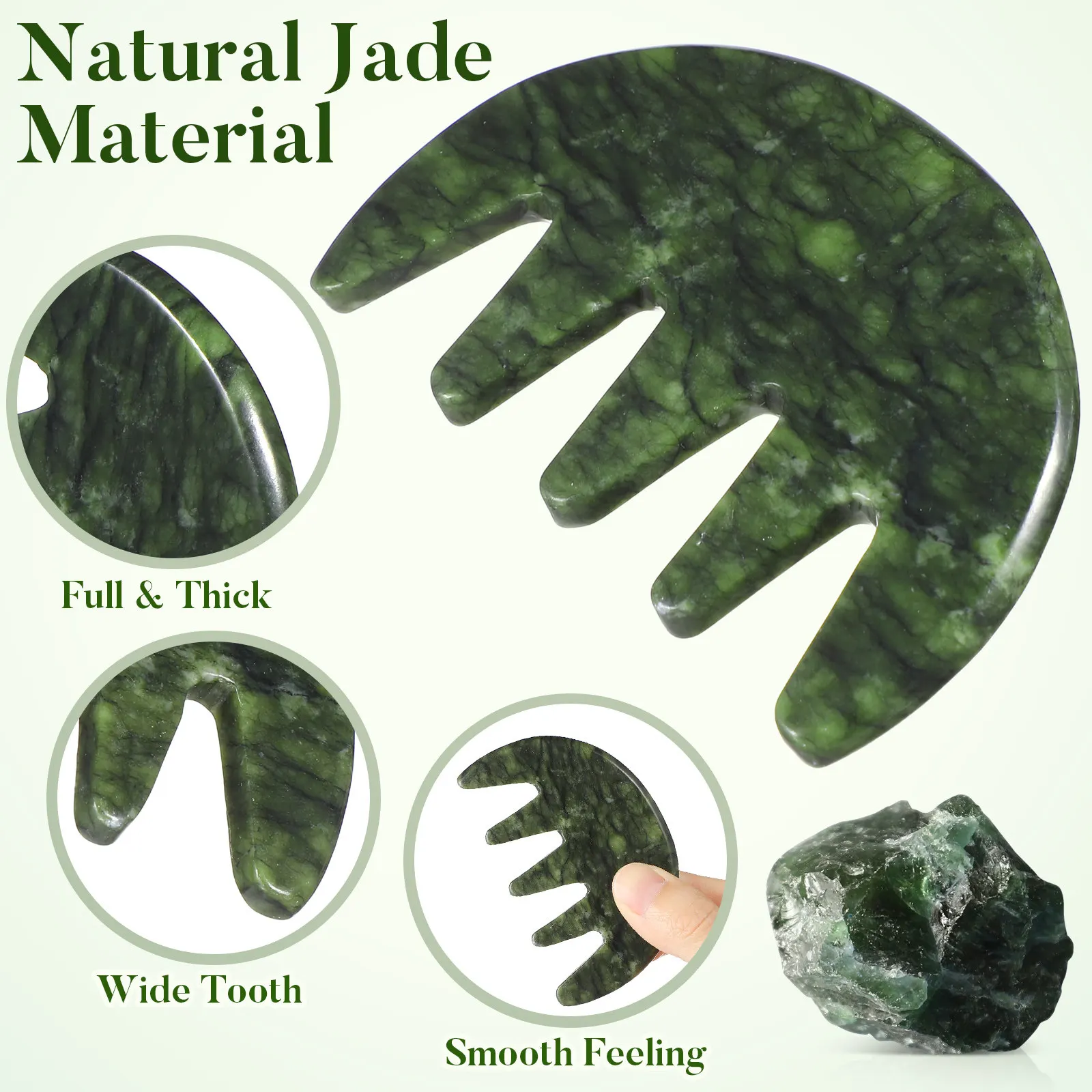 Simple Jade Massage Comb Wide Tooth Handheld Guasha Tool for Scalp and Body Massager Acupoint Stimulation Health Beauty Care