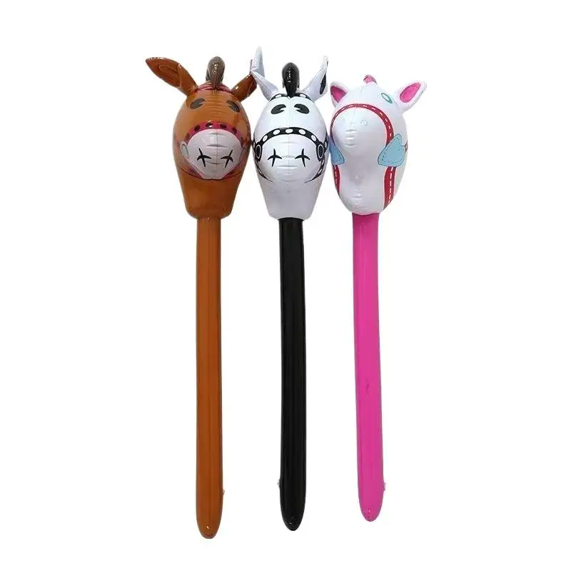 1 Stuks Opblaasbare Paardenkop Ballon Opblaasbare Pony Stick Speelgoed Halloween Feestartikelen Opblaasbare Stick Kinderspeelgoed - afbeelding 2