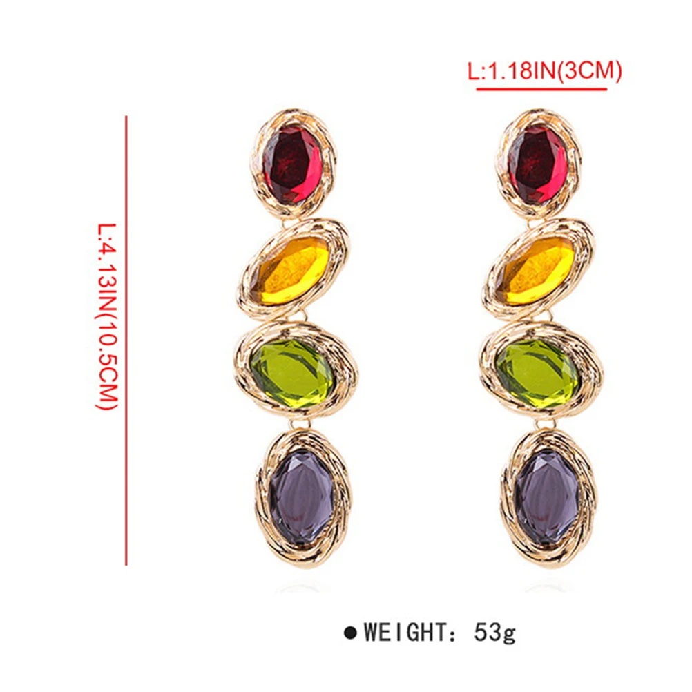 

Colorful Retro Gemstone Eardrop Long Alloy Rhinestone Shining Beautiful Earrings for Woman Travel Life Eardrop Colorful