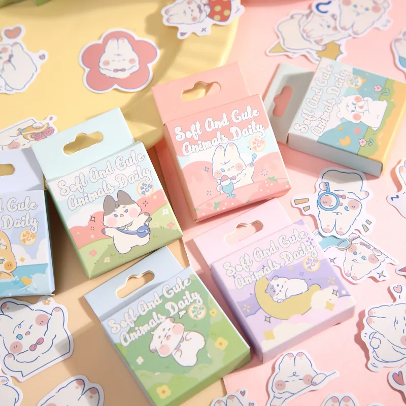 45Pcs Cute Animal Cat Dog Bear Daily Boxed Stickers Decorative Scrapbooking Label Diary Stationery Album Phone Journal Planner