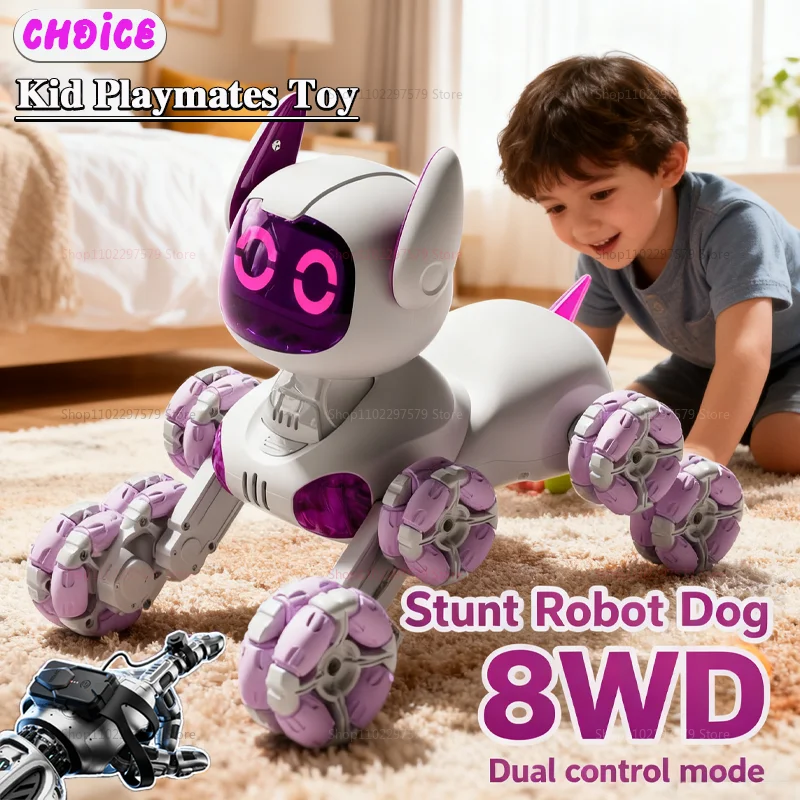 Y9 8WD RC Robot chien jouet avec détection de lumière et tactile musique cascadeur dérive électrique 2.4G télécommande jouet pour animaux de compagnie cadeau pour garçons filles