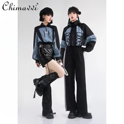 Gothic Style High Street Color Matching Jacket High Waist Slim Mini Leather Skirt Two-Piece Set Women Sweet Y2K Hot Girl Outfits