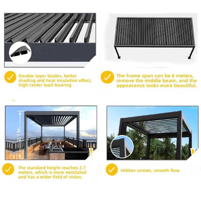 Custom Pergola Bioclimatique Aluminum Louvered Gazebo Waterproof Retractable Cover Roof Motorized Pergola For Outdoor