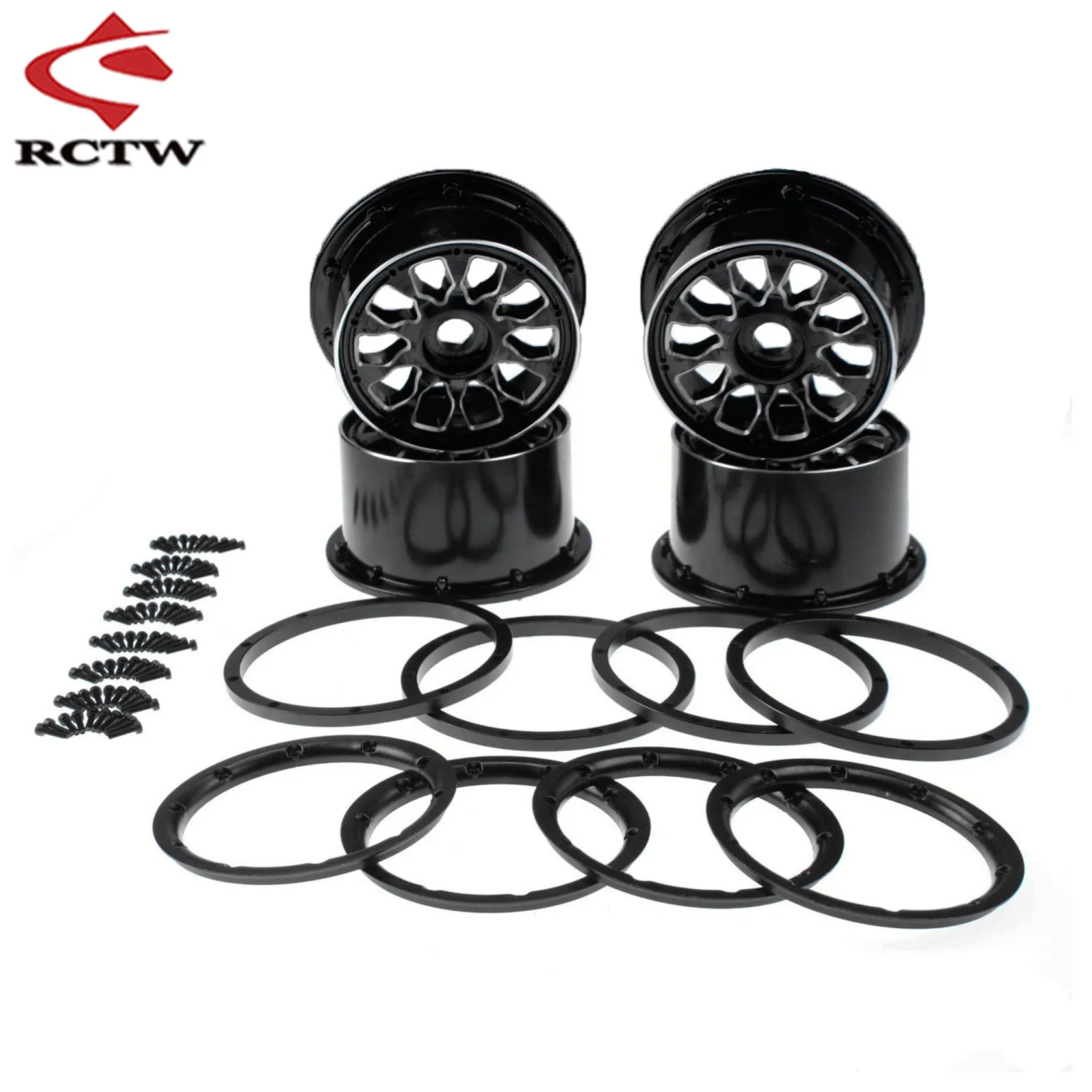 Metal Front Rear Wheel Hubs with Beadlocks Ring Set for 1/5 Hpi Rofun Rovan Km Mcd Baja 5B SS or 5T Truck Rc Car Toys Parts