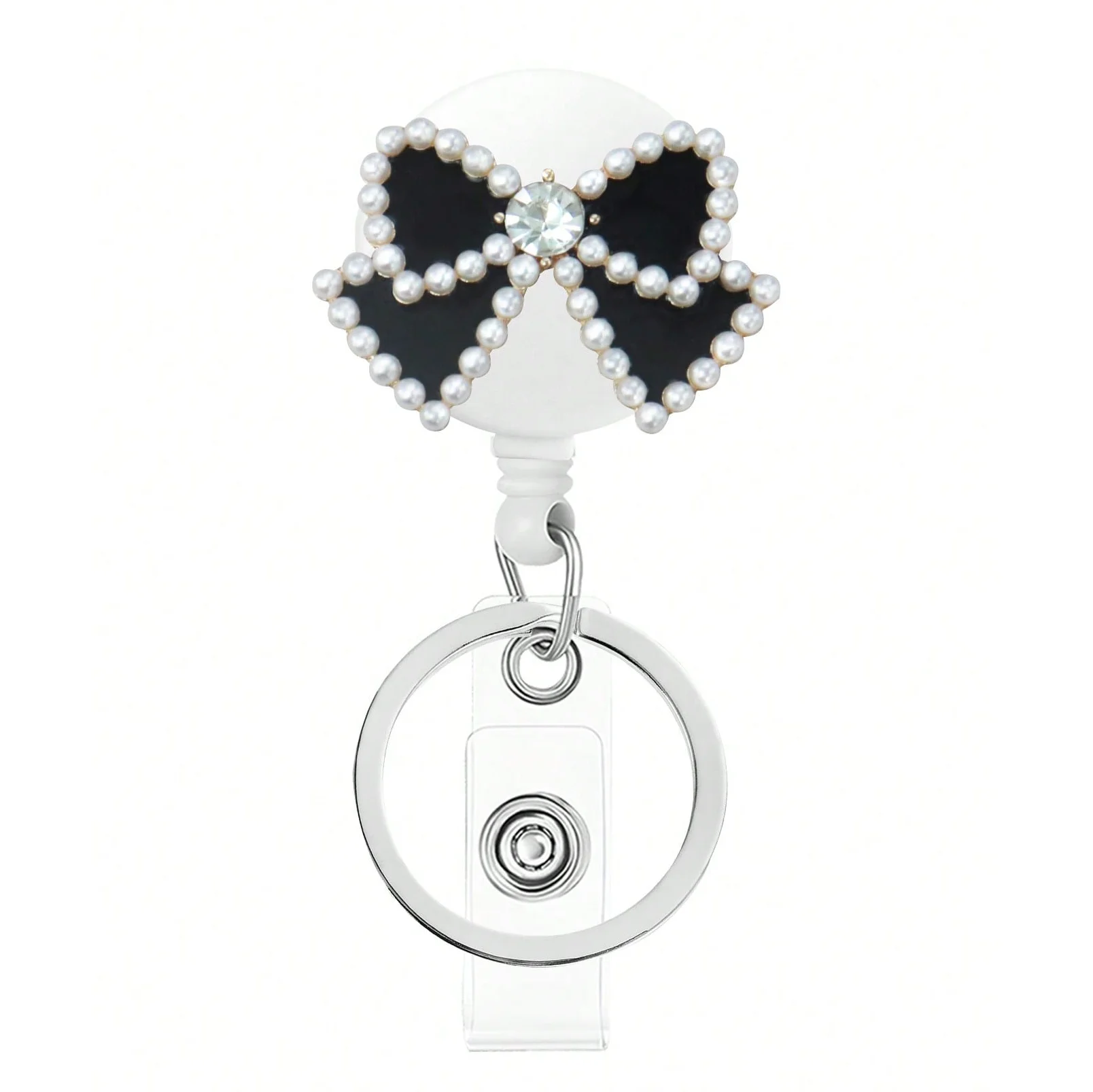Retractable Medical Badge Reel Rhinestone Bow Tie for Nurse Doctor Card Holder Office Hospital Business Card Supplies Key Ring
