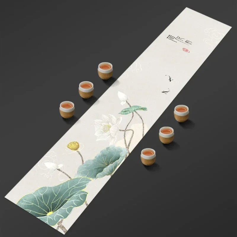 Japanese Tea Ceremony Accessories Chinese Lotus Pattern Table Runner Tea Table Tablecloth Decorative Waterproof Tea Mat Zen