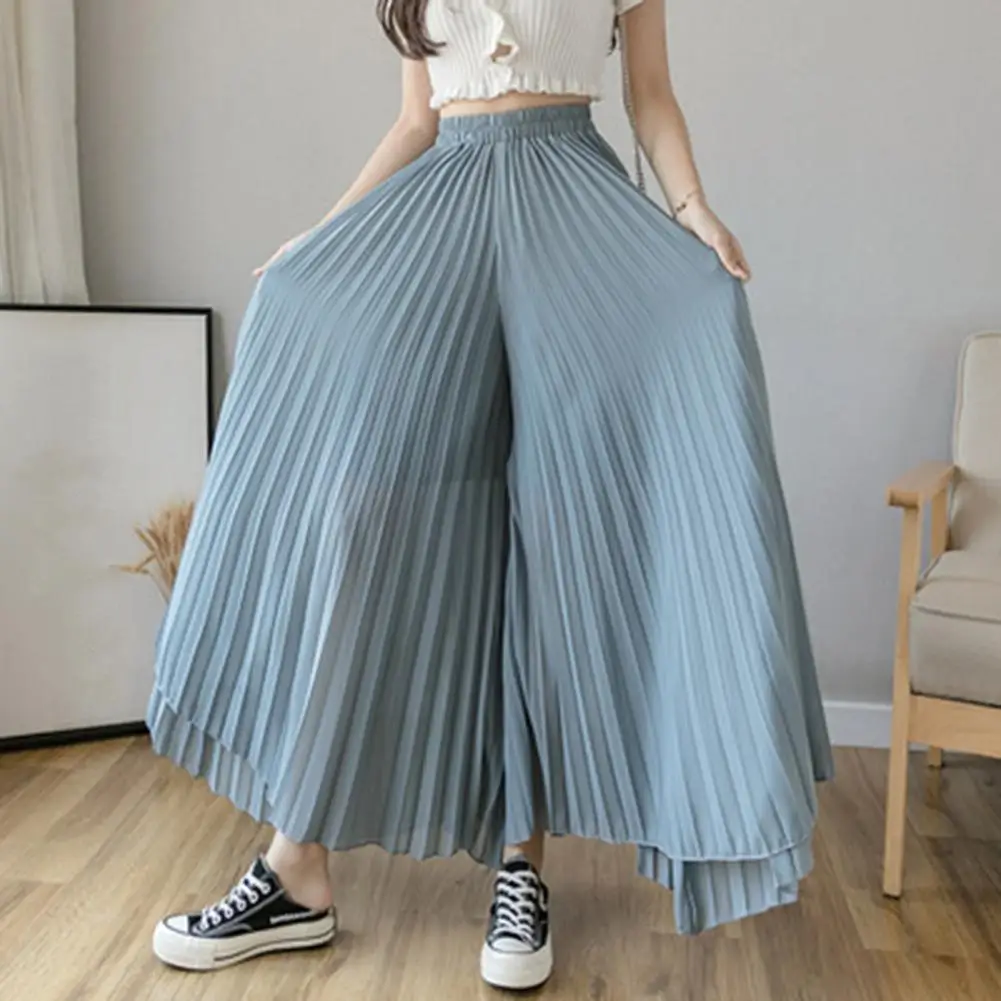 

Women Pleated Pants Summer Loose Pleated Chiffon High Waisted Cropped Wide Leg Pants For Women Oversized Pleated Leg Trousers