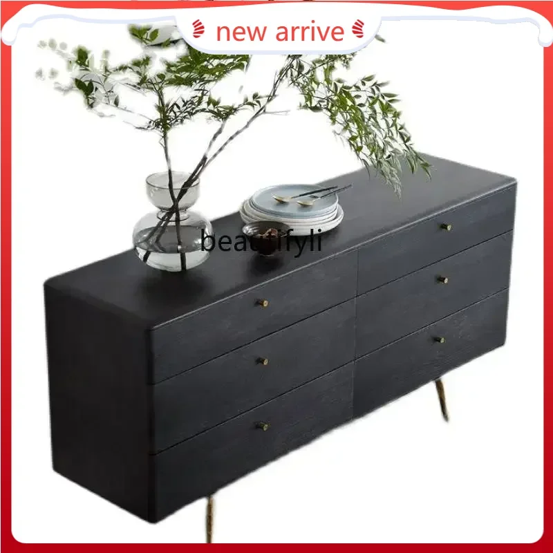 

SS ss7486 Nordic storage, retro solid wood black chest, light luxury bedroom simple kitchen storage, dining side cabinet