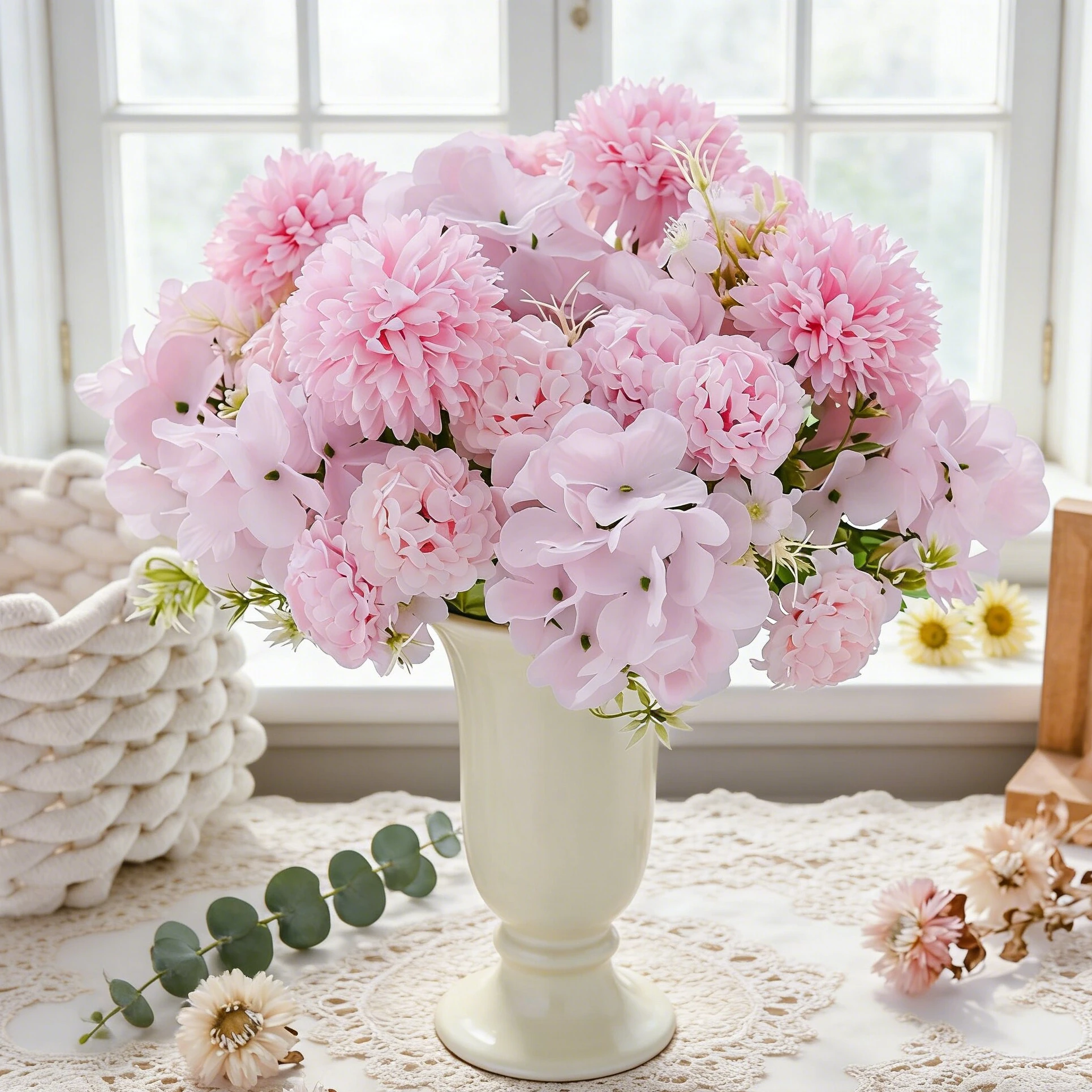 Künstliche Hortensien-Blumenkugel aus Seide, Chrysanthemen-Deko für Zuhause, Tischvase, Brautstrauß, Muttertagsgeschenke, Hochzeitsgirlande
