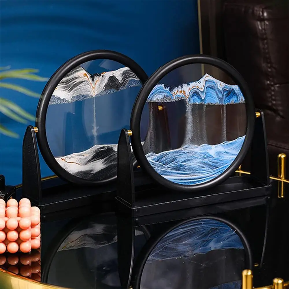 Moving Sand Art Mountain Flowing Sand Picture Round Glass Dynamic Display Quicksand Painting For Kids Gifts