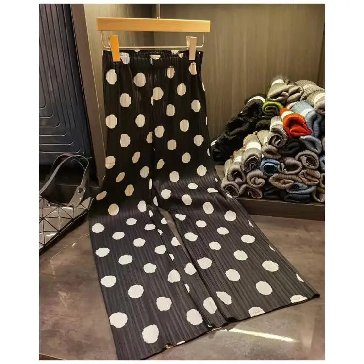 

Pleated thin fashion polka dot casual style straight nine-point pants temperament commuting elastic waist women's pants