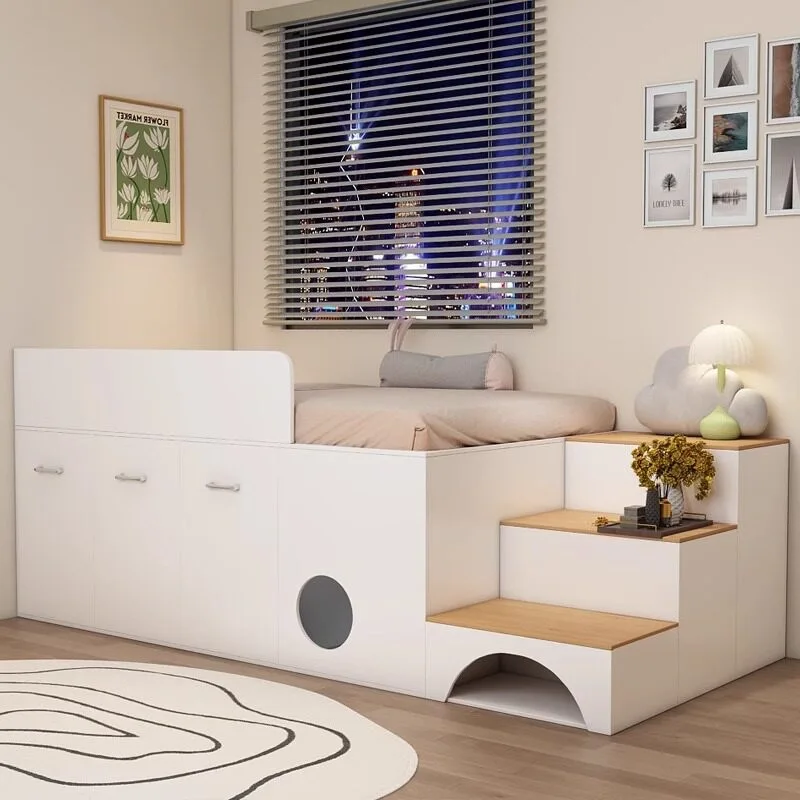 Small apartment high box bed space saving bed table integrated set combination bedroom half high bed multi-functional bed torage