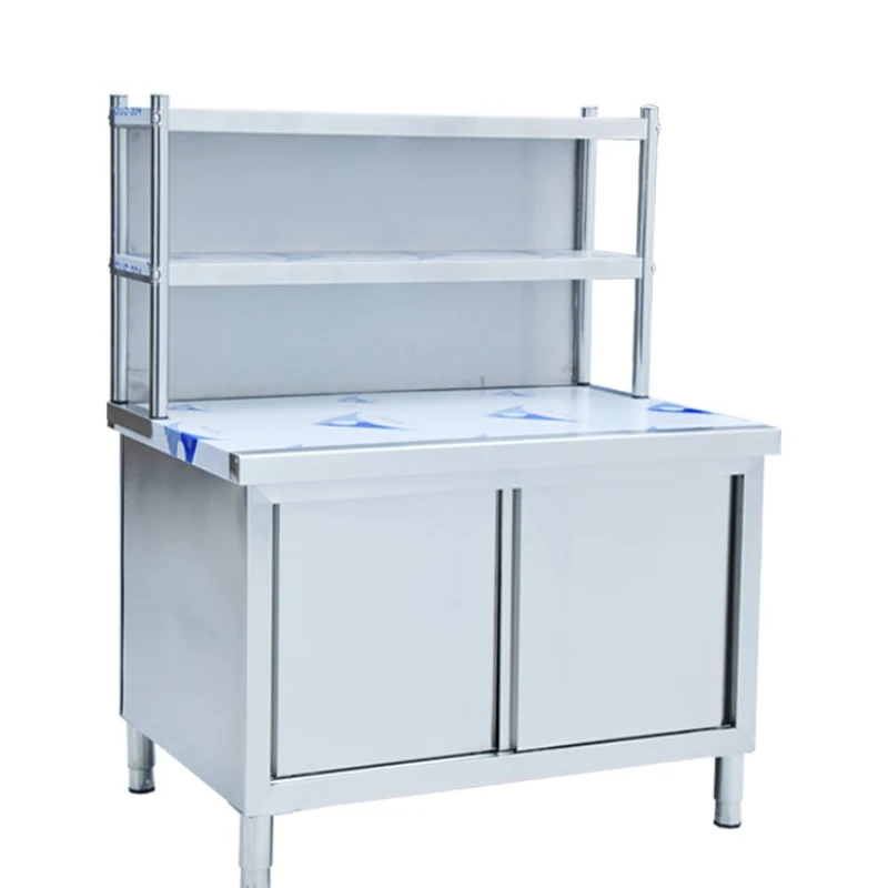 Slide Door Workbench with Rear Sealing Plate Rack Stainless Steel Kitchen Locker Chopping Board