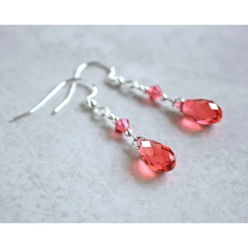 أقراط بريوليت كريستال نمساوي مرجاني وردي #1