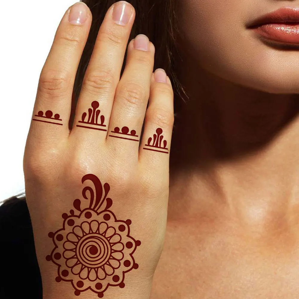 Waterproof Brown Henna Tattoo Sticker for Hands Small Size Temporary Tattoo Stickers Fake Tattoo for Women Hand Body Art