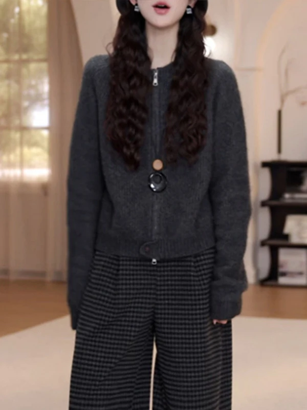 

Laid-ba Knitted Open Cardigan Sweater Outerwear plus Size Hide Belly Slimming Autumn Winter New Sle Casual Loose Fit Wome...