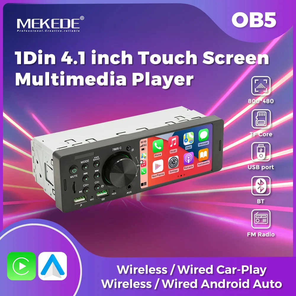 

MEKEDE 1 Din 4.1 Inch Universal Car MP5 Player Carplay Android Auto Touch Screen Multimedia Mirror link USB TF Support Rear Cam