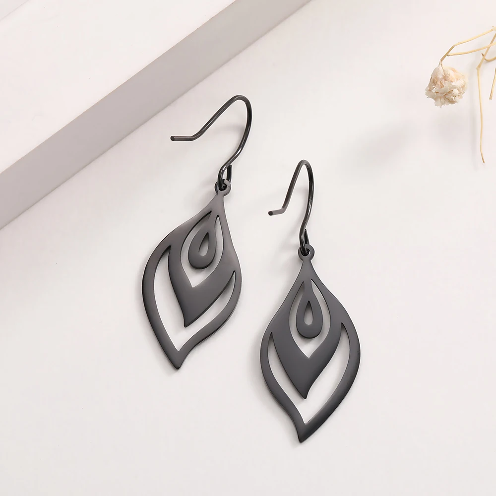 Skyrim Bohemian Vintage Women Girl Earrings Jewelry Stainless Steel Black Golden Slivery Geometric Drop Earring 2024 Gift