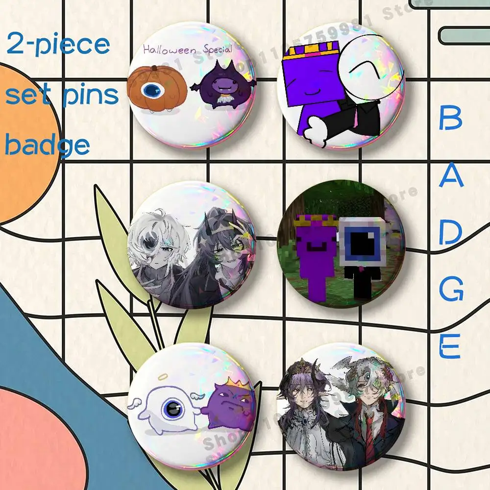 Couple W-Wemmbu E-Eggchan Tax Duo Brooches for Backpack Accessories 25 32 44 58 75mm Round 2-piece set Free Mix