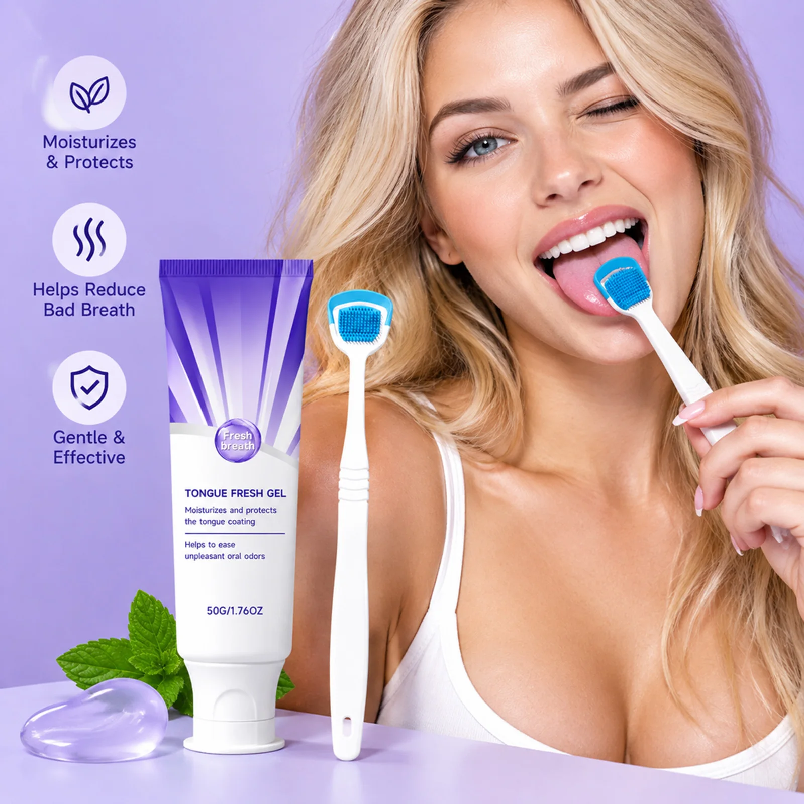 1/2/3Set Tongue Coating Cleaning Gel with Tongue Scraper Bad Breath Relief Moisturizes Tongue Coating Fresh Breath Oral Care Set