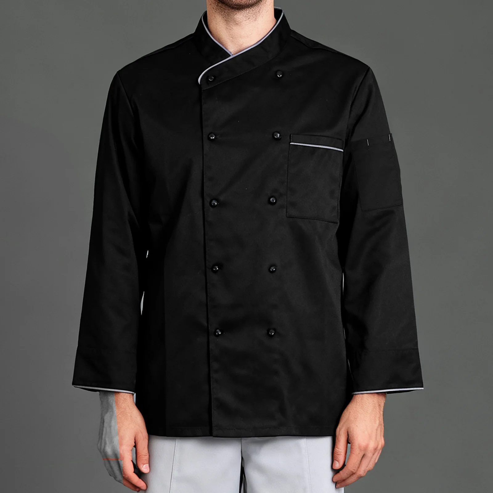 

Black Chef Coat for Men and Women Long Sleeve Unisex Kitchen Jacket Professional Cooking Uniform Spatter Resistant Work Clothes