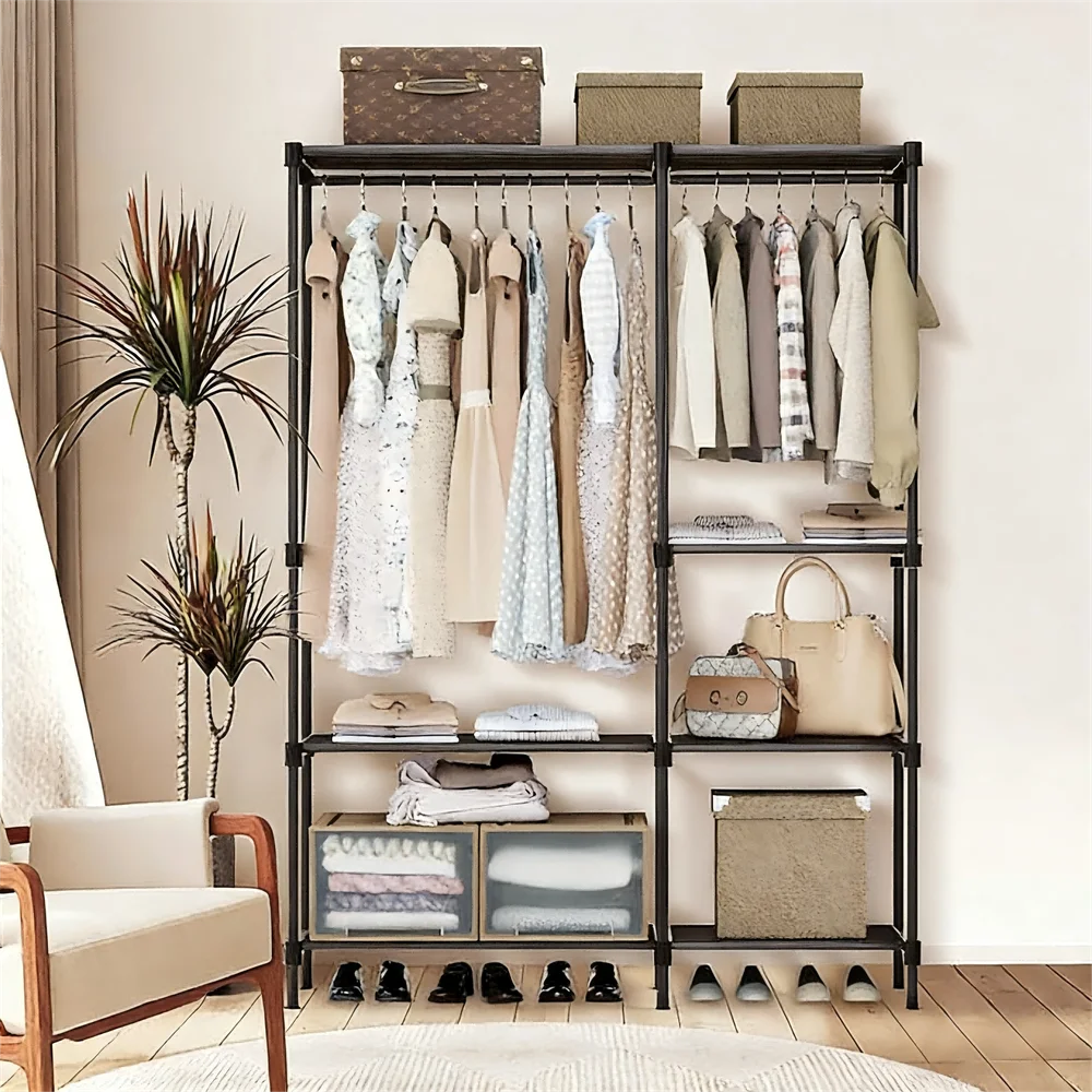 

DoubleRow Coat Rack Simple MultiFunctional Storage Stand, FloorMounted For Bedroom Home Use,MultiFunctional Metal Coat Rack Doub