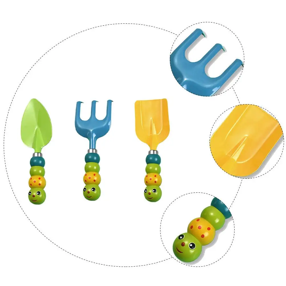 Herramientas de jardín para niños, Kit de jardinería portátil para playa, pala para arena, juguete seguro con mango de ABS, respetuoso con el medio ambiente, 3 uds.