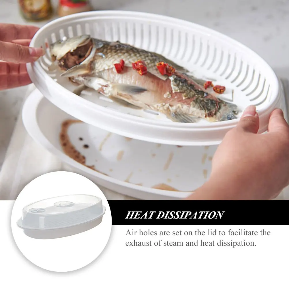 

1Set Microwave Fish Steamer Plate White with Lid Air Vent Safe for Steamed Fish Vegetable Healthy Microwave Oven Steamer