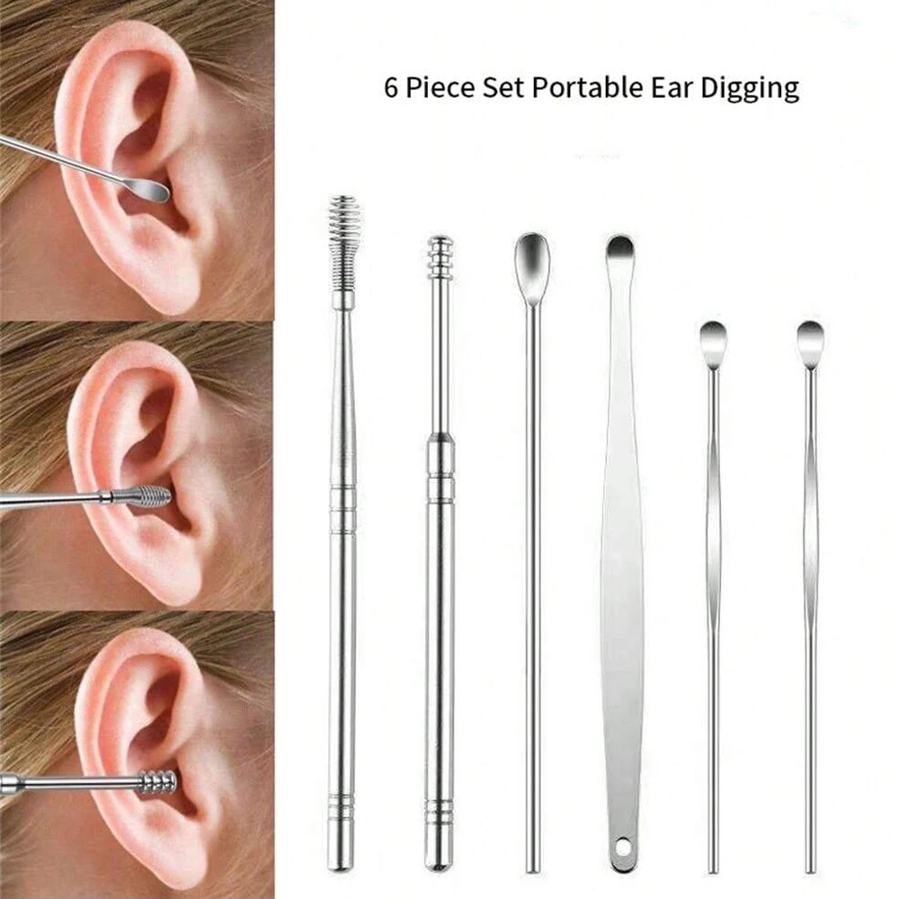 Earspoon Six-piece Ear-picking Tool Stainless Steel Ear-picking Spoon Leather Bag Ear-cleaning Spoon Easy to Carry at Home