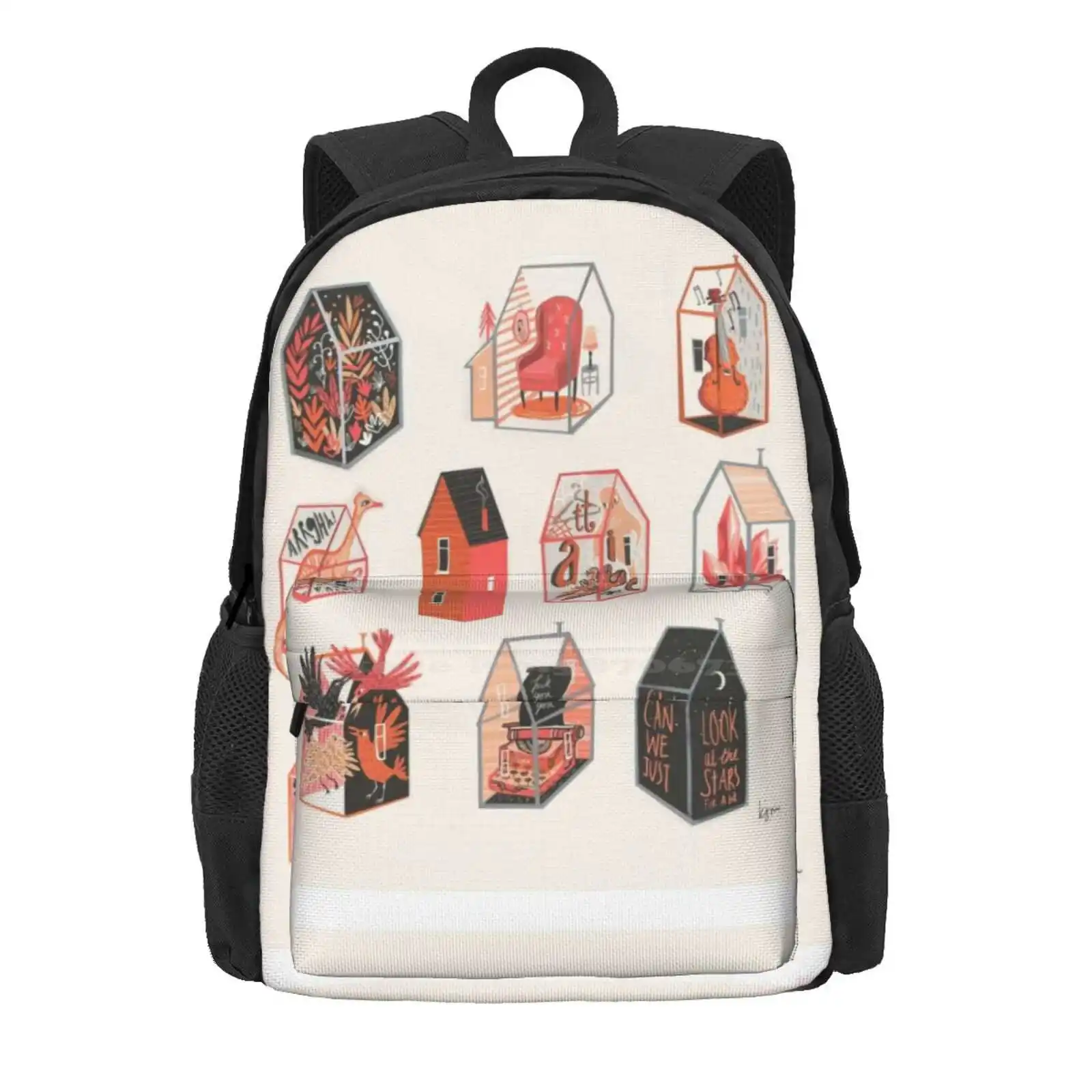 Little Boxes Hot Sale Schoolbag Backpack Fashion Bags House Birds Ghost Typewriter Nature Attic Crystals Violin