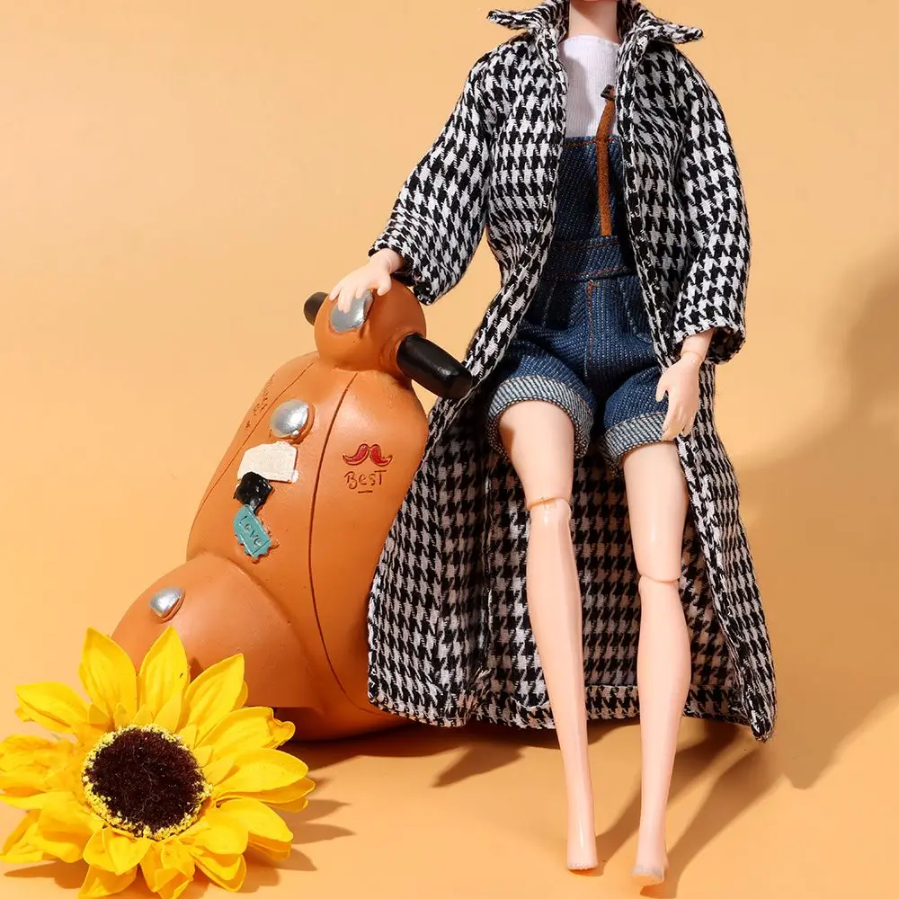 1/6 Scale Doll Plaid Overcoat Mini Brown Black Parka Coat Toy Clothes Dollhouse Winter Outfits Dress Up Game Dolls Accessories