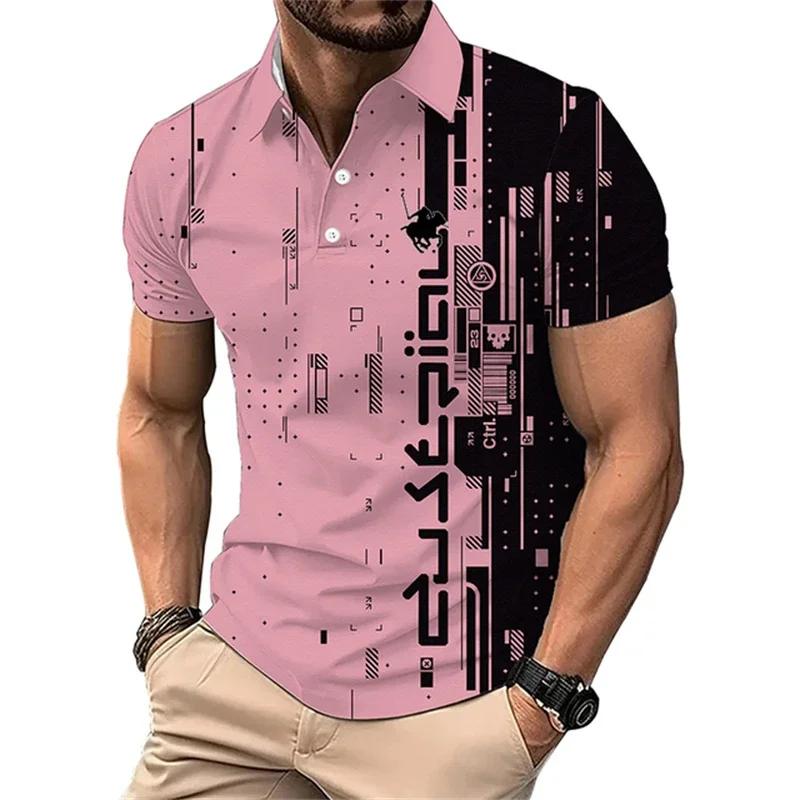 Camisa polo dos homens engraçada 3D estampada, verão ao ar livre de golfe roupas esportivas, moda lapela manga curta tops, tendência casual camiseta solta