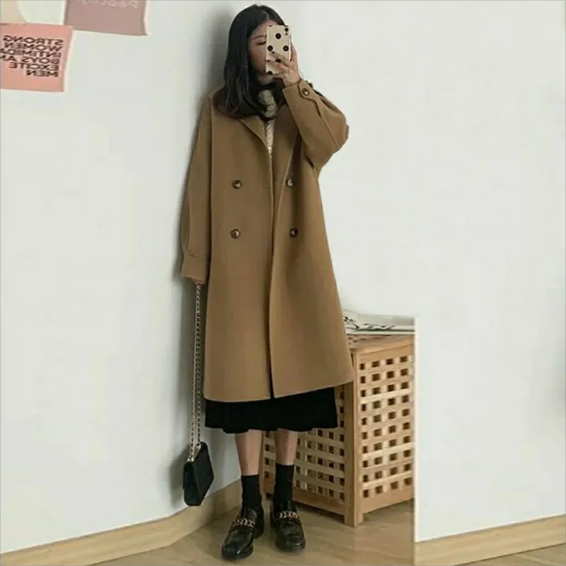 

Hepburn Wind Woolen Coat Women's Mid-Length 2024 Autumn Winter New Style knee-high Woolen Coat