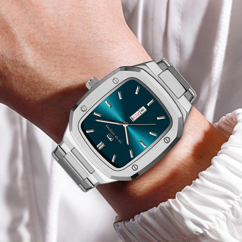 Новые мужские часы 2025 года, деловые часы с календарем для отдыха, водонепроницаемые стальные полоски, модные трендовые прямоугольные кварцевые часы для мужчин Новые мужские часы 2025 года, деловые часы с календарем для отдыха, водонепроницаемые стальные полоски, модные трендовые прямоугольные кварцевые часы для мужчин