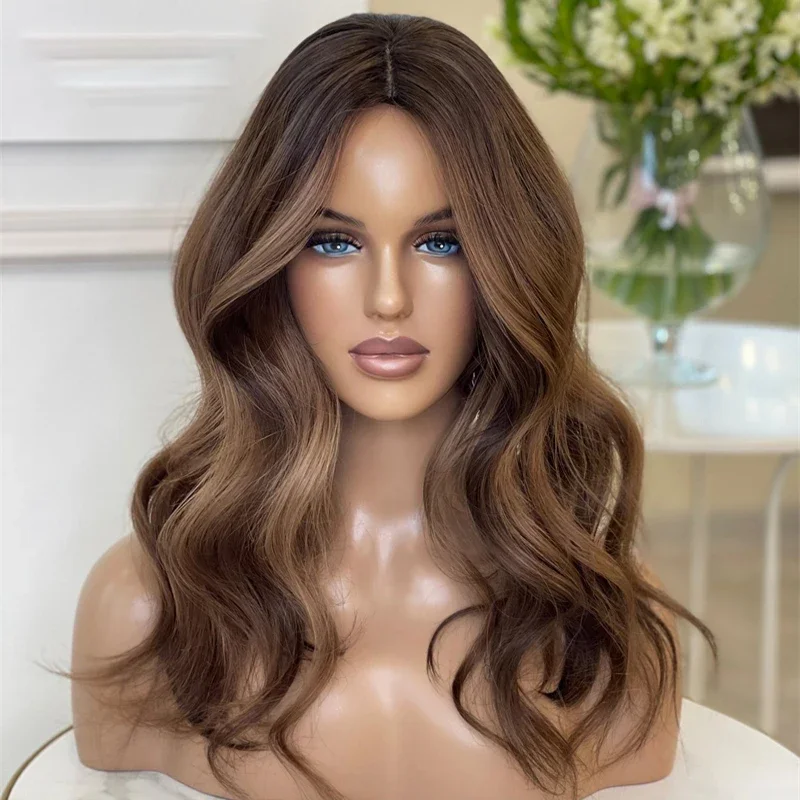 Long 28Inch Highlight Brown Body Wave Glueless 5x5 Silk Base Jewish Human Hair Wig Baby Hair HD Lace European Hair Preplucked