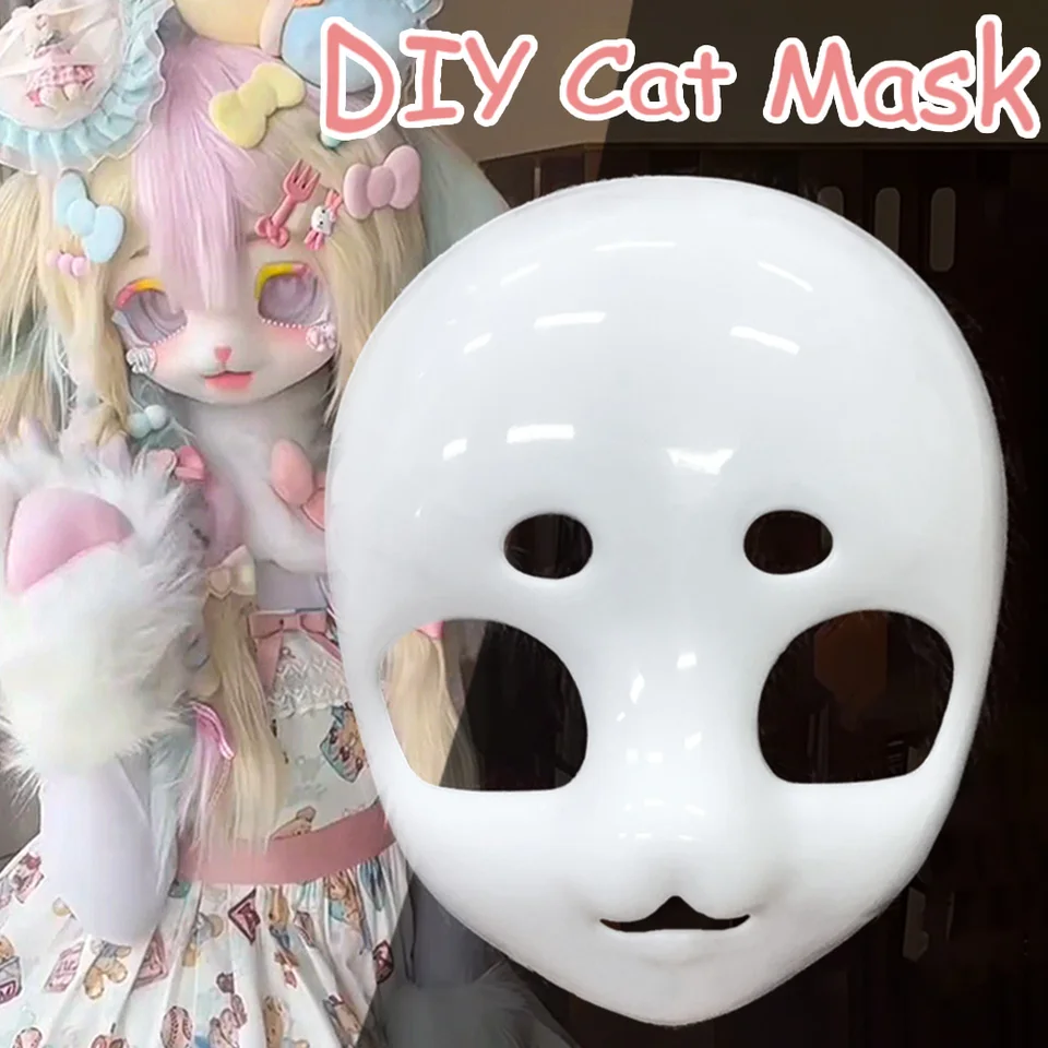 Kigurumi-コスプレマスク用キャットヘッドスカルマスク、毛皮のスーツ