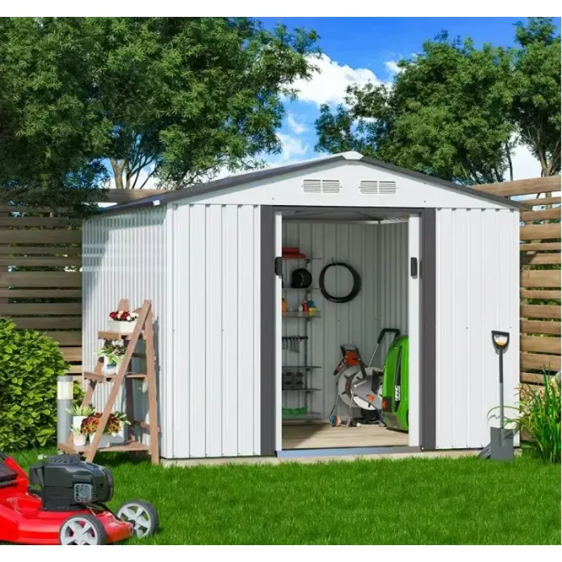Metal Garden Storage Shed Aluminum Structure Durable Easily Assembled Sandwich Panel Lockable Door Vents Outdoor Tool House