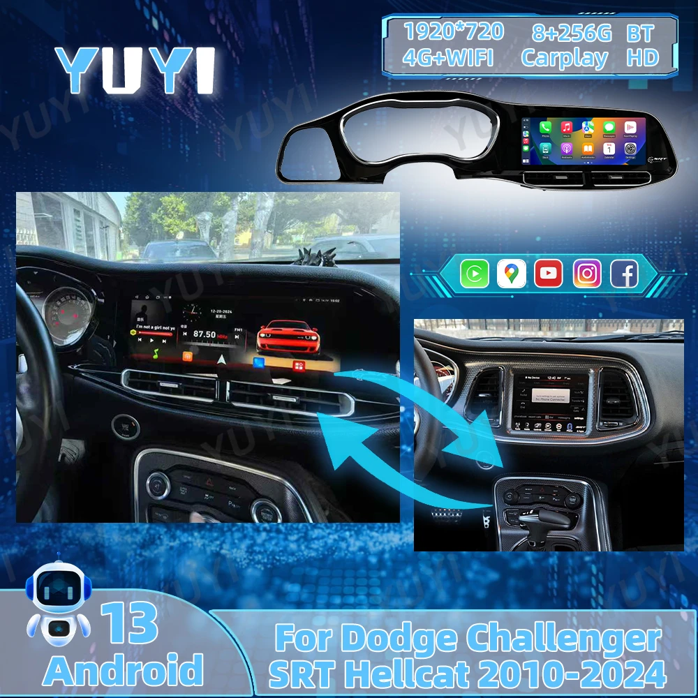 YUYI 12.3 Inch Car Radio For Dodge Challenger SRT Hellcat 2010 2011-2024 Video Multimedia Player Stereo GPS Navigation Head Unit