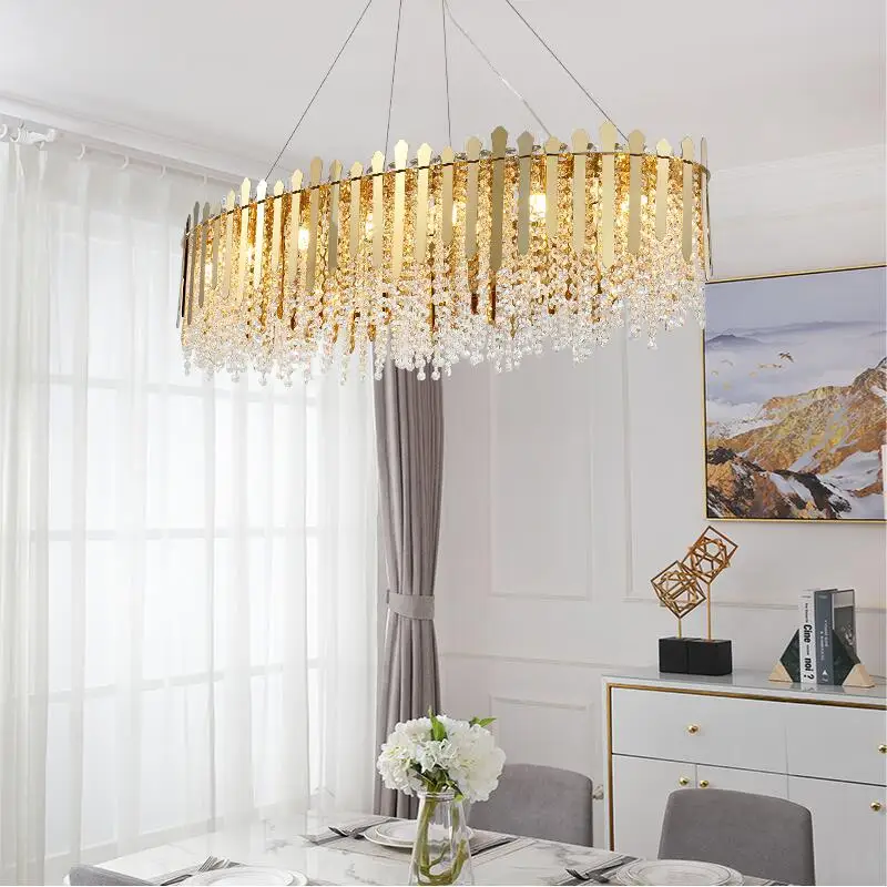 

Luxury crystal chandelier stainless steel led crystal lamp Nordic designer bedroom lamp restaurant lamp