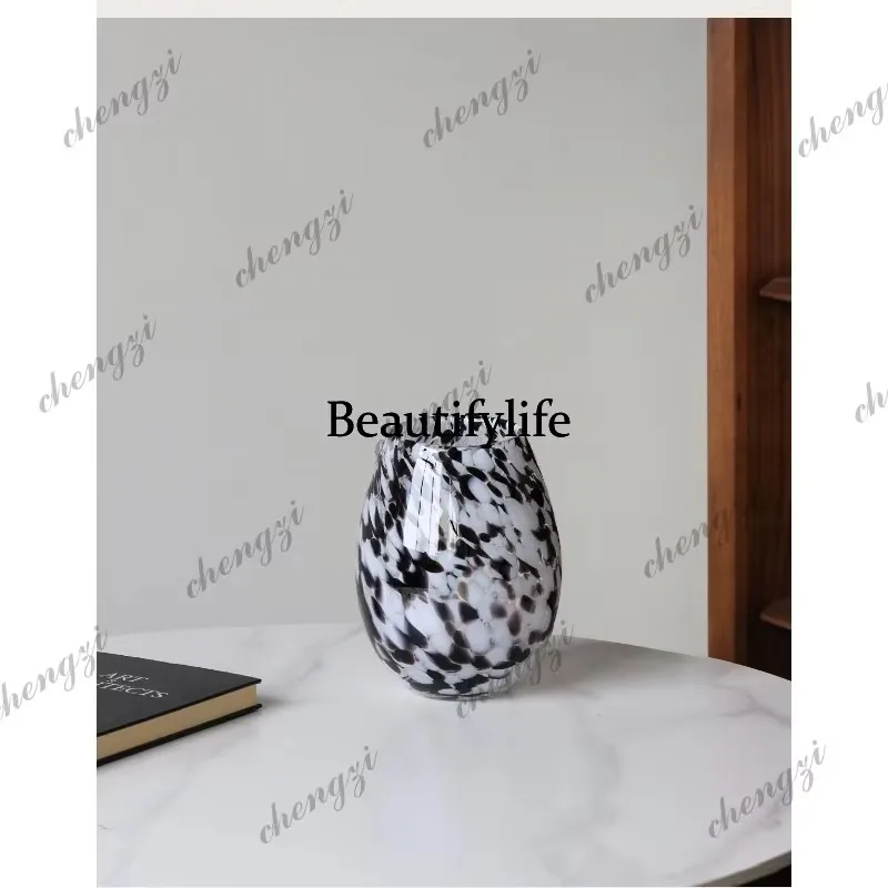 E182 Black and white glass vase, dining table water care, high-appearance floral arrangement, decorative ornament, living room