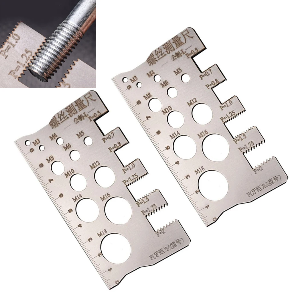 2 قطعة المسمار الموضوع الملعب قياس حاكم أداة قياس الترباس الجوز متري المسمار قطع مقياس زاوية نموذج قياس 100 مللي متر X 3 مللي متر #1